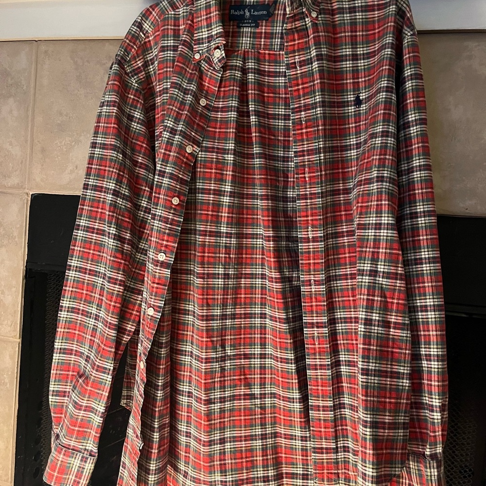 Ralph Lauren button down long sleeve shirt red, white, green